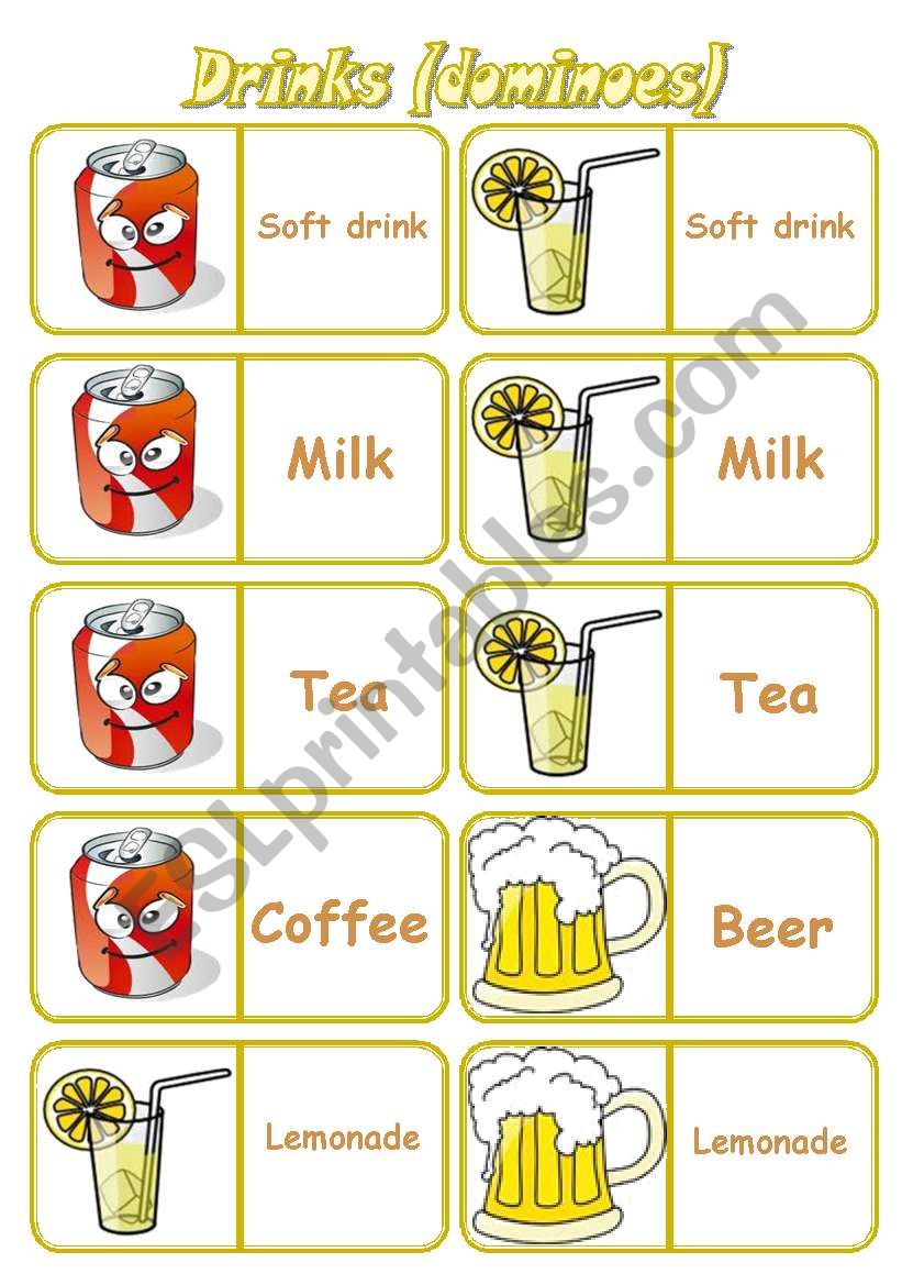 Drinks - dominoes [28 pieces X 7 words] instructions included ((4 pages)) ***editable